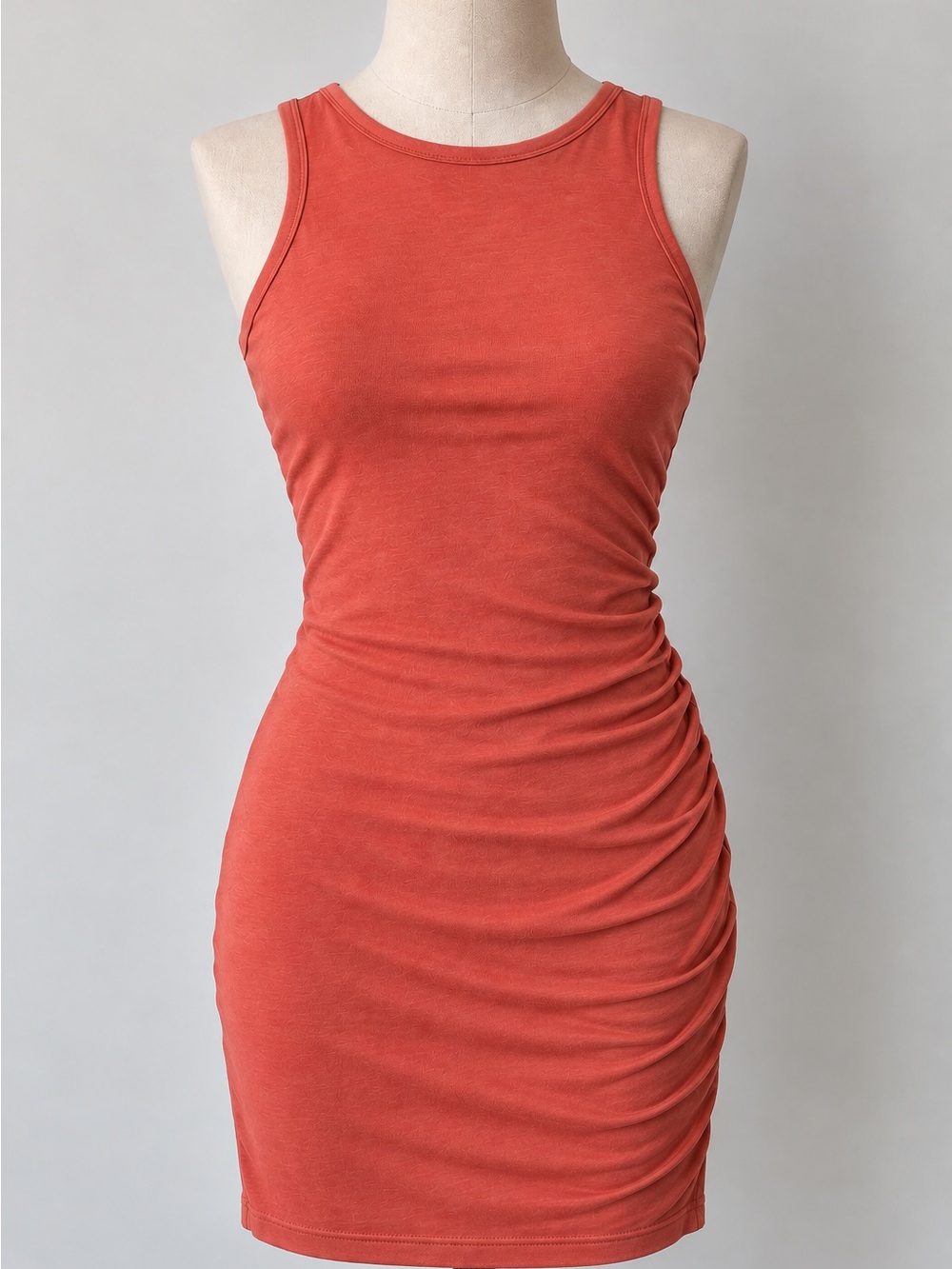 SHEIN Rusty Orange Ruched Tank Bodycon Mini Dress